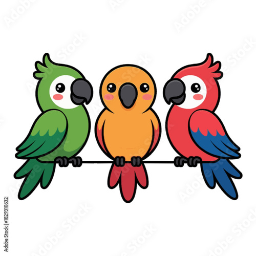 Three Tropical Parrot Bird Characters
