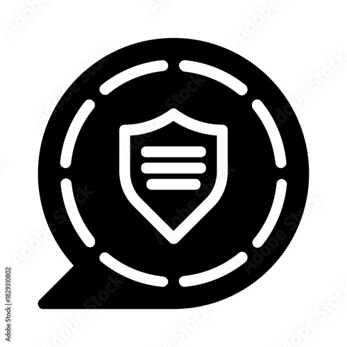 Shield icon in a speech bubble outline, perfect for security concepts in web design, social media, branding, and digital communication.
