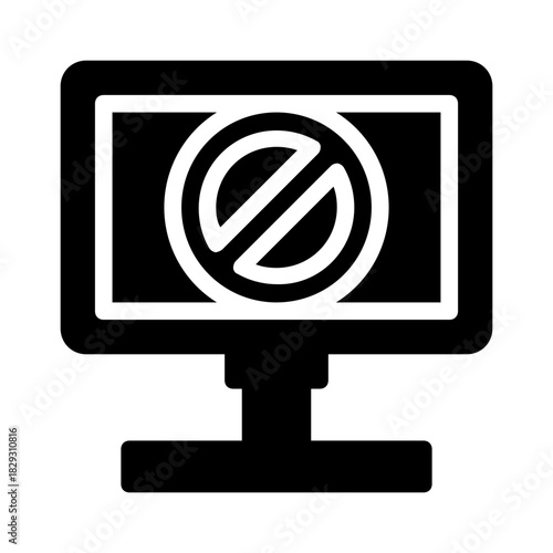 Monitor displays prohibited sign, suitable for illustrating data security, restricted access, unauthorized use, online safety, privacy protection concepts in design.
