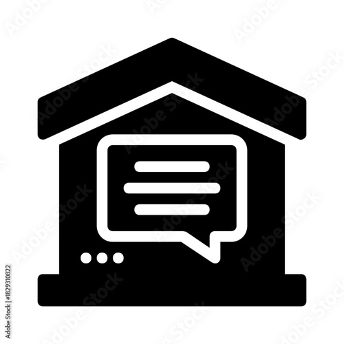 House with speech bubble, great for real estate communications, property related presentations, or home improvement advertising.
