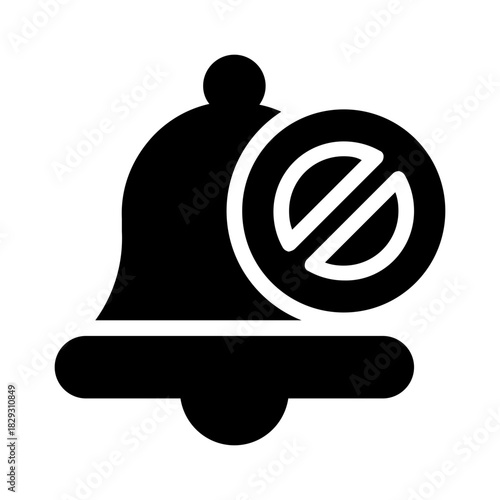 Bell icon with a crossed out circle showing prohibition notification. Suitable for websites warning about notifications or privacy restrictions.
