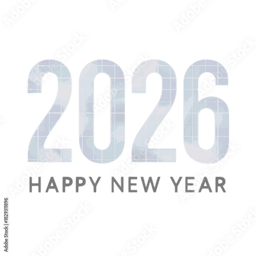 Happy new year 2026 greeting with large textured numerals and text isolated on white background