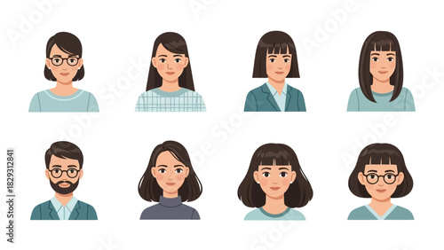 Diverse portraits of people with various hairstyles and facial features.