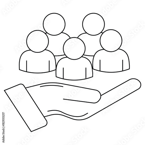 Teamwork icon set in Thin line black color