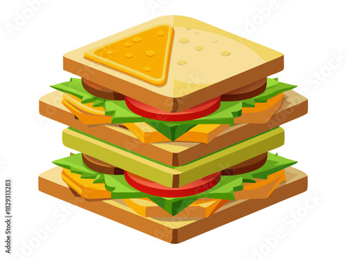 Vector illustration of two sandwich layers, each showing bread, vegetables,