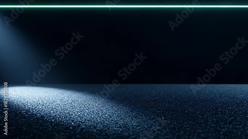 Dramatic Blue Spotlight Illuminates Dark Textured Floor with Wisps of Smoke Atmosphere