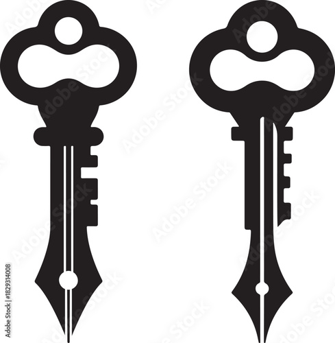 Antique keys silhouette illustration on white background