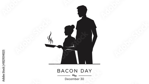 Silhouette of a father and daughter cooking bacon on Bacon Day, December 30.
