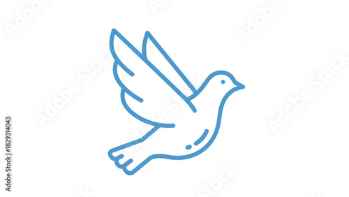 A simple blue line art illustration of a flying dove with spread wings.