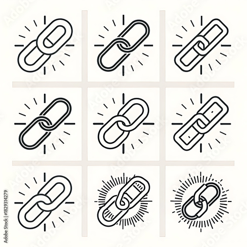 Collection of hand drawn chain link icons in a silhouette style