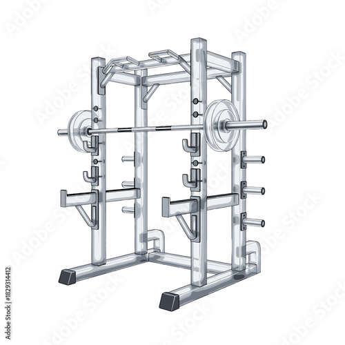 Weightlifting rack and barbell equipment on transparent background