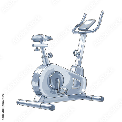 Silver stationary exercise bike illustration on transparent background