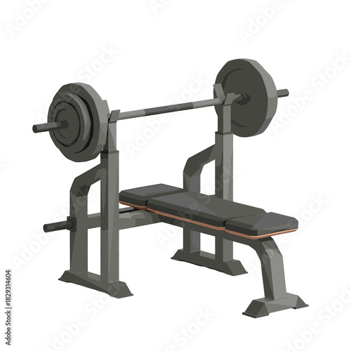Weight bench with barbell equipment on transparent background
