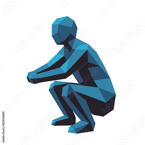 Geometric human figure sitting, polygon style illustration on transparent background