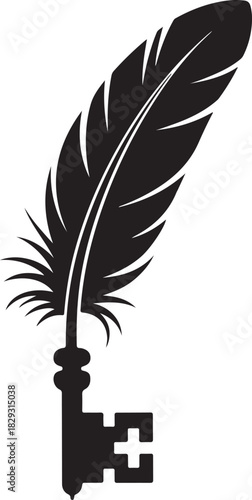 Feather key concept symbol for freedom and knowledge