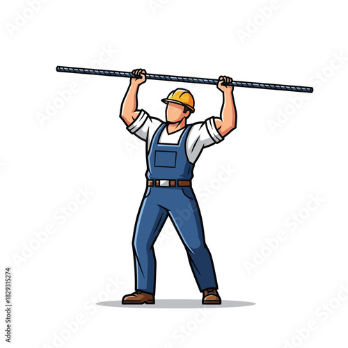Construction Worker Lifting Rebar Vector Illustration