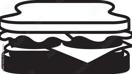Minimalist black and white hamburger illustration for food design.