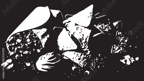 Monochrome Abstract Composition with High-Contrast Shapes and Textures.