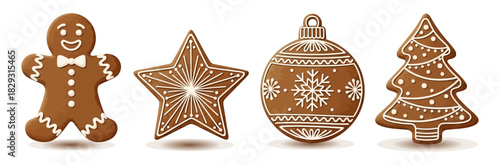 Festive Gingerbread Cookie Assortment Christmas Ornament Star Tree and Man