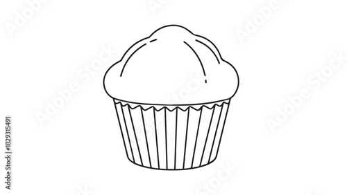Hand-drawn cupcake illustration with simple liner and frosting in a clean white design.