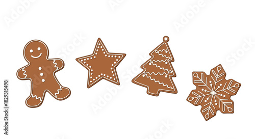 Gingerbread Christmas Cookies Festive Holiday Baking Flat Lay on White