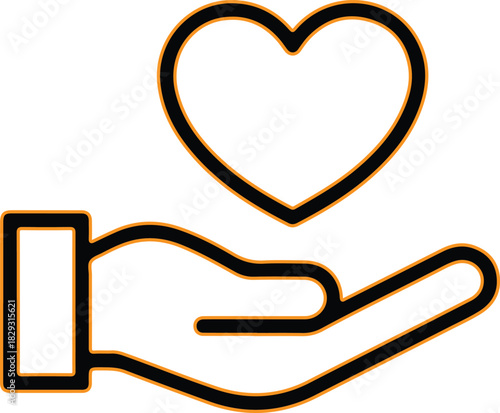 Hand holding a heart icon for love and care