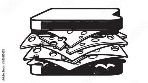 Simple monochrome illustration of a stacked sandwich with multiple fillings.