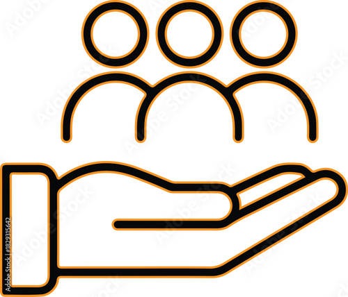 Hand holding three people icon