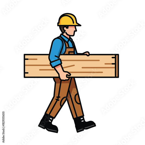 Construction Worker Carrying Wood Simple Design for Building Projects