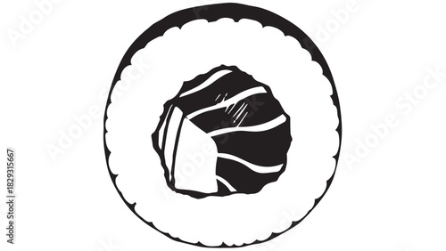 Circular badge featuring a stylized croissant inside a decorative ring.