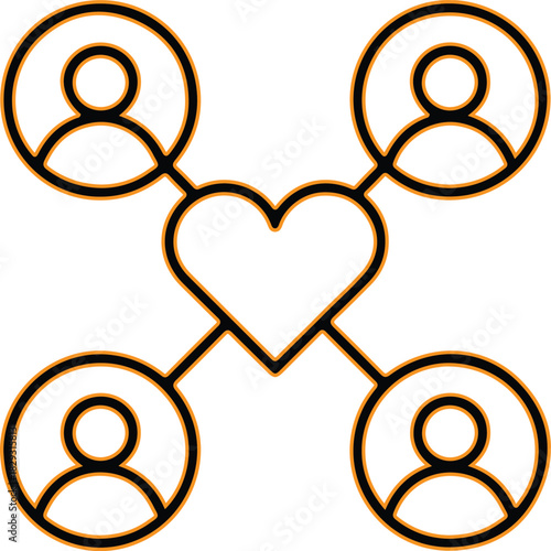 Connected people around a central heart symbol