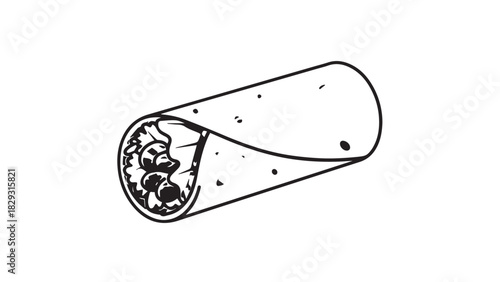 Simple illustrated burrito wrap with visible filling in a hand-drawn line art style.