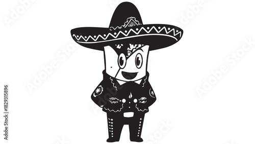 Whimsical panda character wearing a sombrero and poncho in a playful cartoon illustration.