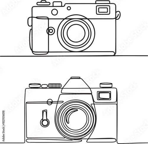 Minimalist line art illustrations of retro cameras