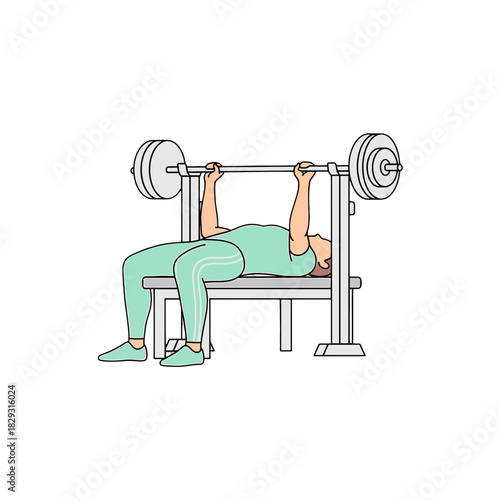 Person lifting weights on bench press exercise workout on transparent background