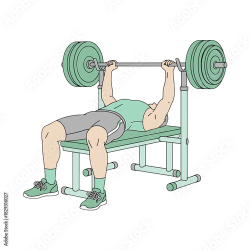 Man lifting weights on bench press on transparent background