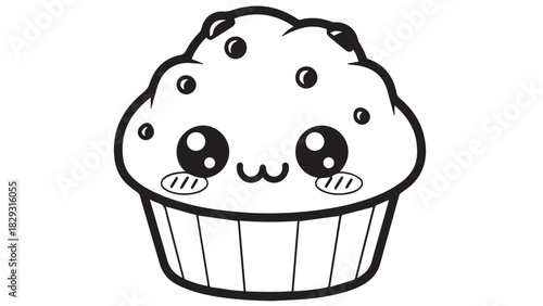 Adorable cartoon cupcake illustration with smiling face and colorful frosting.
