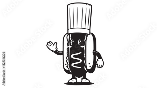 Cartoon ketchup bottle character wearing a chef hat with a friendly pose design for playful branding.