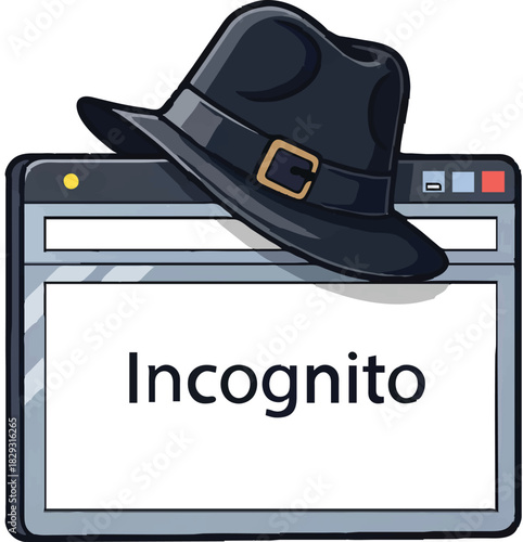 Browse privately with incognito mode, protect your data with a black hat on a browser window for online security and anonymous surfing