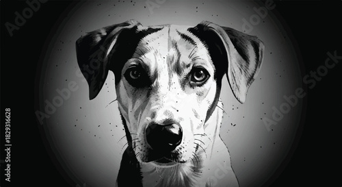 Close-up Portrait of a Black and White Dog Looking at Camera