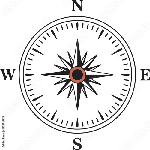 Simple compass vector illustration in black and white