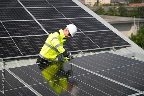 Professional who installs solar energy systems,  procuring equipment, and performing the physical installation of solar panels on roofs. 