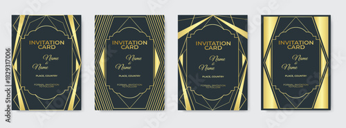 Set of vintage luxury dark background and gold. invitation card Premium design for gala card, grand opening, party invitation, wedding.