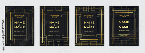 Set of vintage luxury dark background and gold. invitation card Premium design for gala card, grand opening, party invitation, wedding.