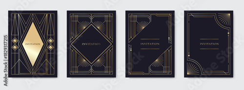 Set of vintage luxury dark background and gold. invitation card Premium design for gala card, grand opening, party invitation, wedding.