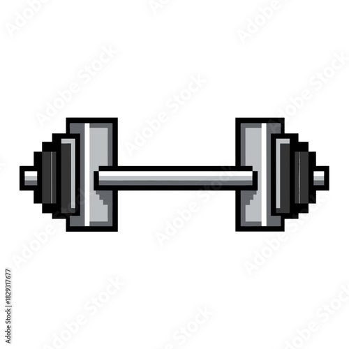 Pixel art barbell weightlifting equipment on transparent background