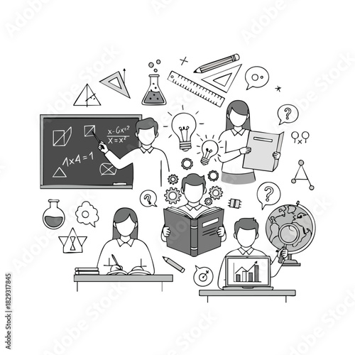 Classroom Education Flatdesign Vector Illustration with Science Math Learning and Teaching Concept