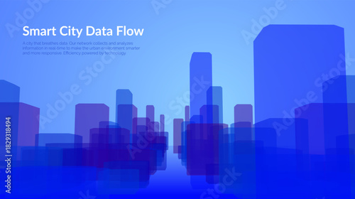 Blue violet futuristic cityscape with big data network flows vector background. Digital transformation metropolis skyline with data particles for technology presentations and fintech visualizations.
