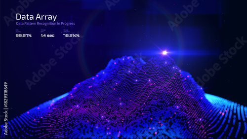 Data particles digital information in deep blue cosmic space. Concept of big data burst, blockchain technology, AI data processing, network energy. Backdrop for presentations and dynamic backgrounds.D