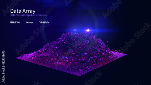Data particles digital information in deep blue cosmic space. Concept of big data burst, blockchain technology, AI data processing, network energy. Backdrop for presentations and dynamic backgrounds.
